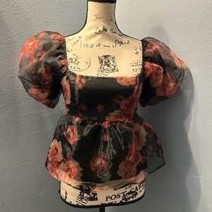 Thirty Thirty Peplum Babydoll Puff Sleeve Top